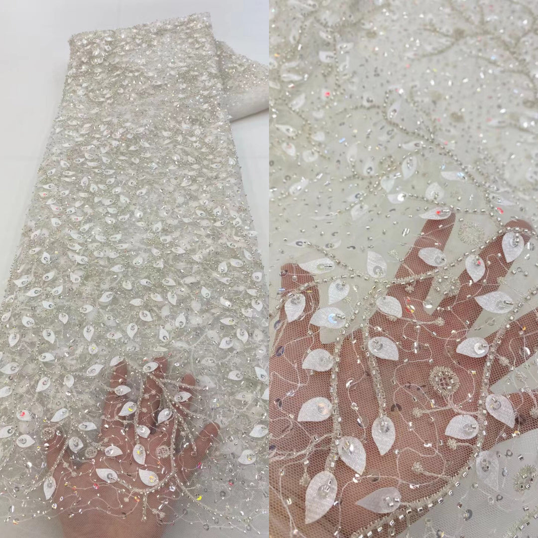 5 YARDS / 16 COLORS / Adele Sequin Beaded Embroidered  Mesh Sparkly Lace Bridal Wedding Party Dress Fabric