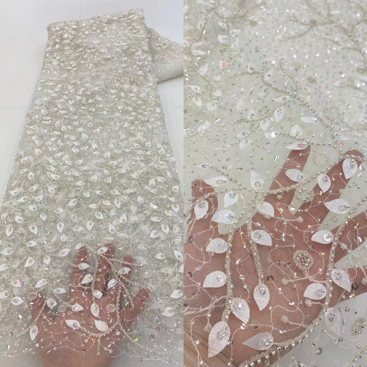 5 YARDS / 16 COLORS / Adele Sequin Beaded Embroidered  Mesh Sparkly Lace Bridal Wedding Party Dress Fabric