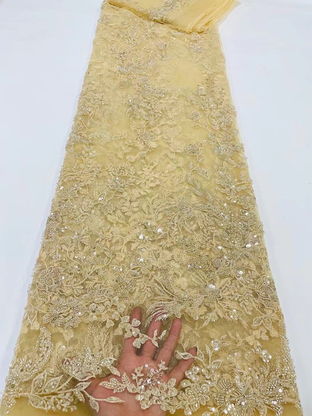 5 YARDS / 16 COLORI / Lune Tessuto per abito da sposa, pizzo, ricamo con perline floreali, maglia glitterata, ballo di fine anno