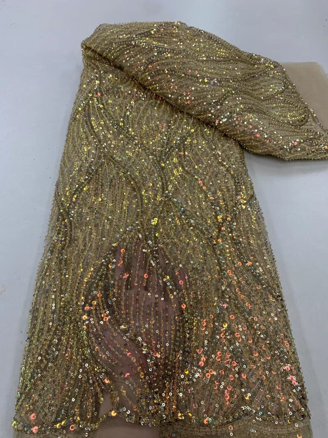 5 YARDS / 17 COLORI / Tessuto per abiti da cerimonia nuziale in pizzo scintillante con paillettes ricamate con perline Angélique