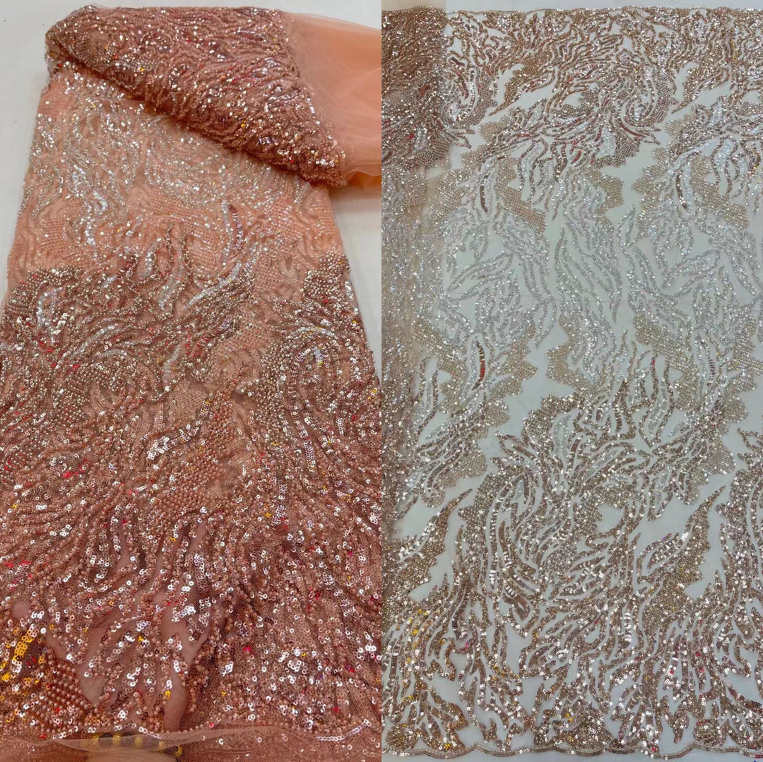 5 YARDS / 9 COLORS / Anastasie Sequin Beaded Embroidered  Mesh Sparkly Lace Bridal Wedding Party Dress Fabric