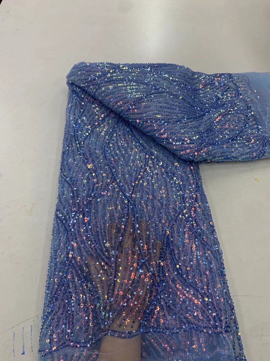 5 YARDS / 17 COLORI / Tessuto per abiti da cerimonia nuziale in pizzo scintillante con paillettes ricamate con perline Angélique