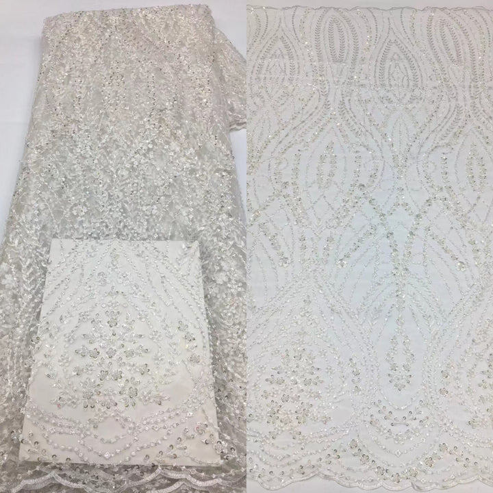 5 YARDS / 17 COLORS / Albertine Sequin Beaded Embroidered  Mesh Sparkly Lace Bridal Wedding Party Dress Fabric