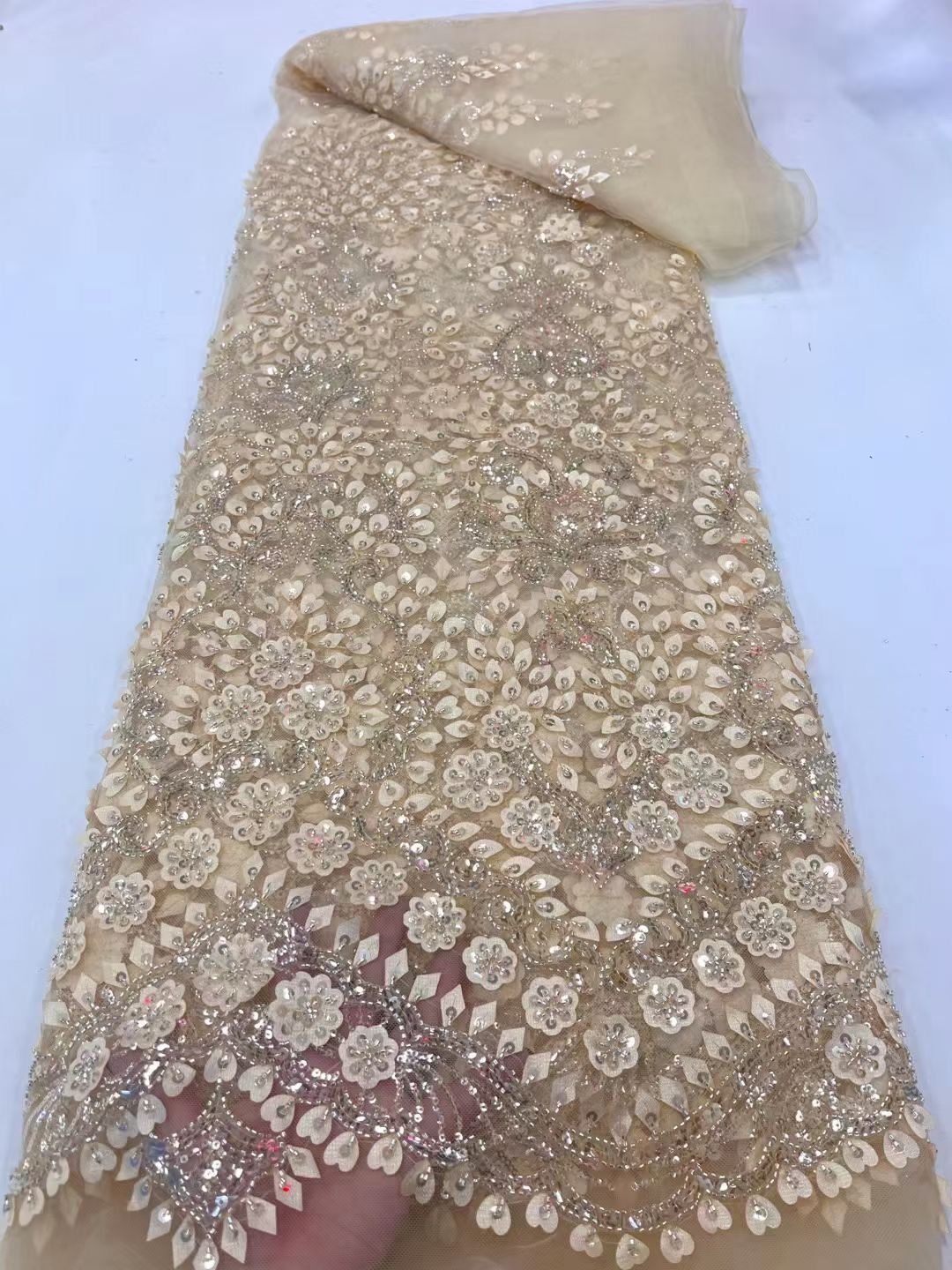 5 YARDS / 20 COLORI / Tessuto per abito da cerimonia nuziale da sposa in pizzo scintillante con paillettes e perline ricamate Elayne