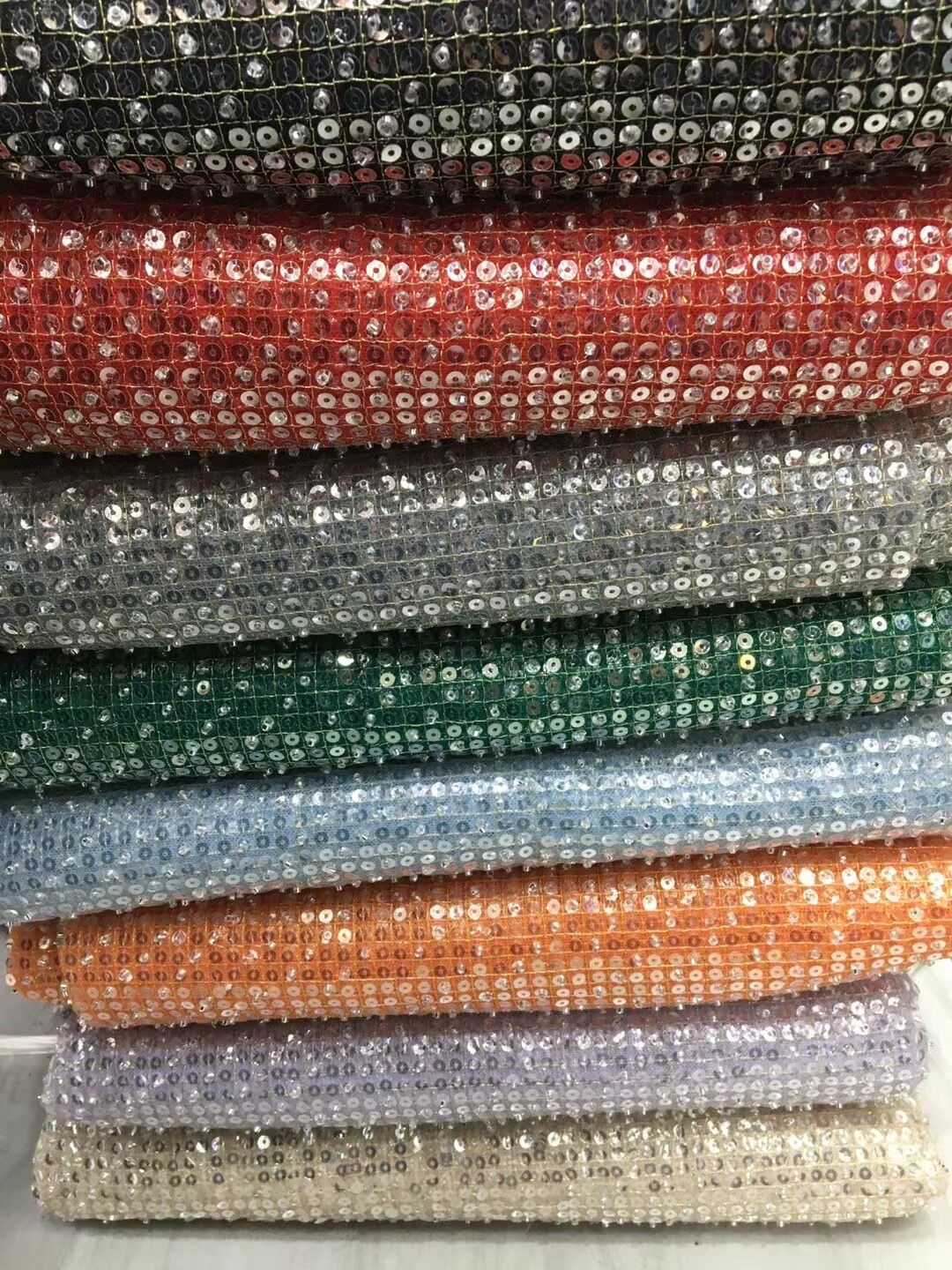 5 YARDS / 8 COLORS / Berthe Sequin Beaded Embroidered  Mesh Sparkly Lace Bridal Wedding Party Dress Fabric