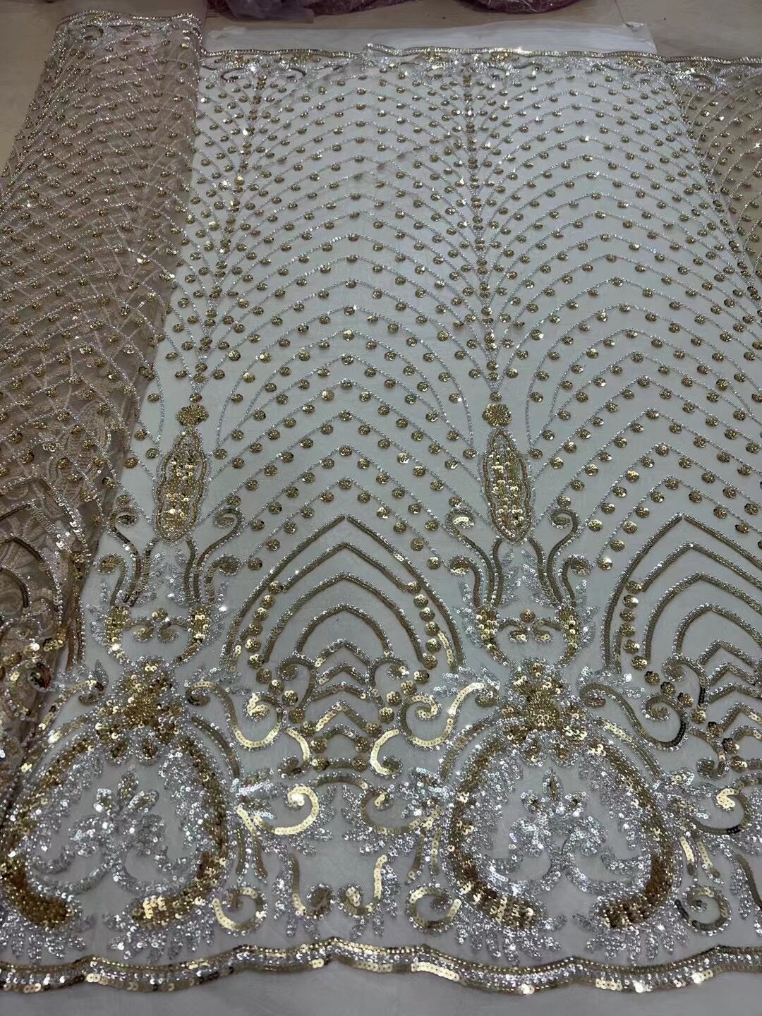 5 YARDS / 15 COLORS / Adélaïde Sequin Beaded Embroidered  Mesh Sparkly Lace Bridal Wedding Party Dress Fabric