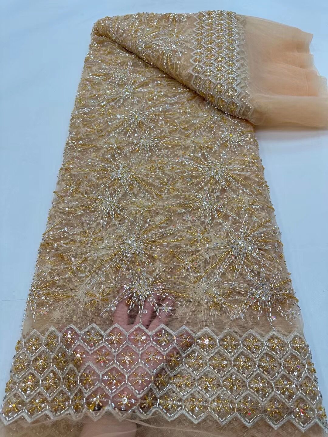 5 YARDS / 10 COLORI / Tessuto per abito da cerimonia nuziale da sposa in pizzo scintillante con paillettes e perline ricamate Bernadette
