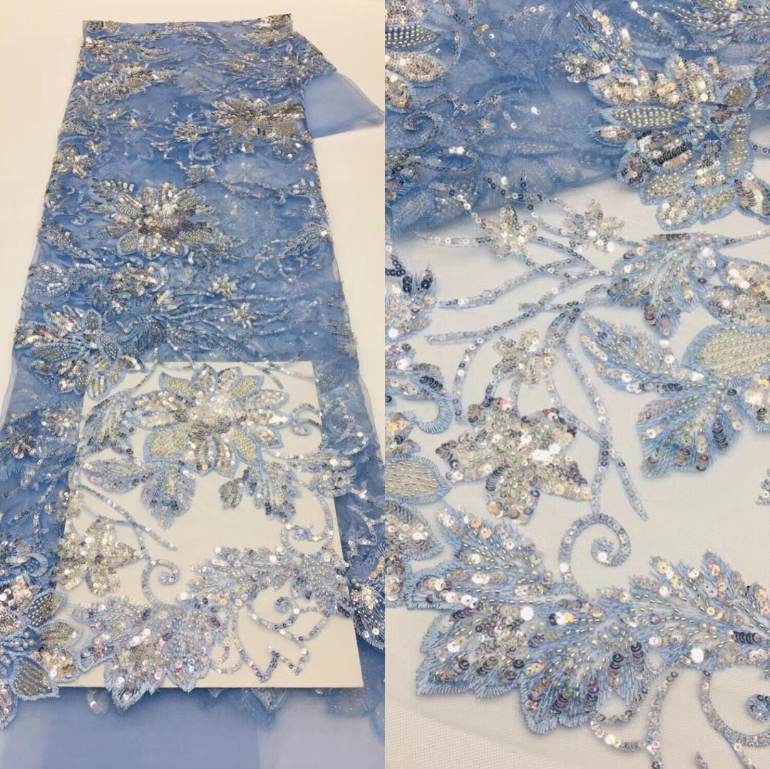 5 YARDS / 13 COLORS / Jolie Floral Beaded Embroidery Glitter Mesh Lace  Party Prom Bridal Dress Fabric