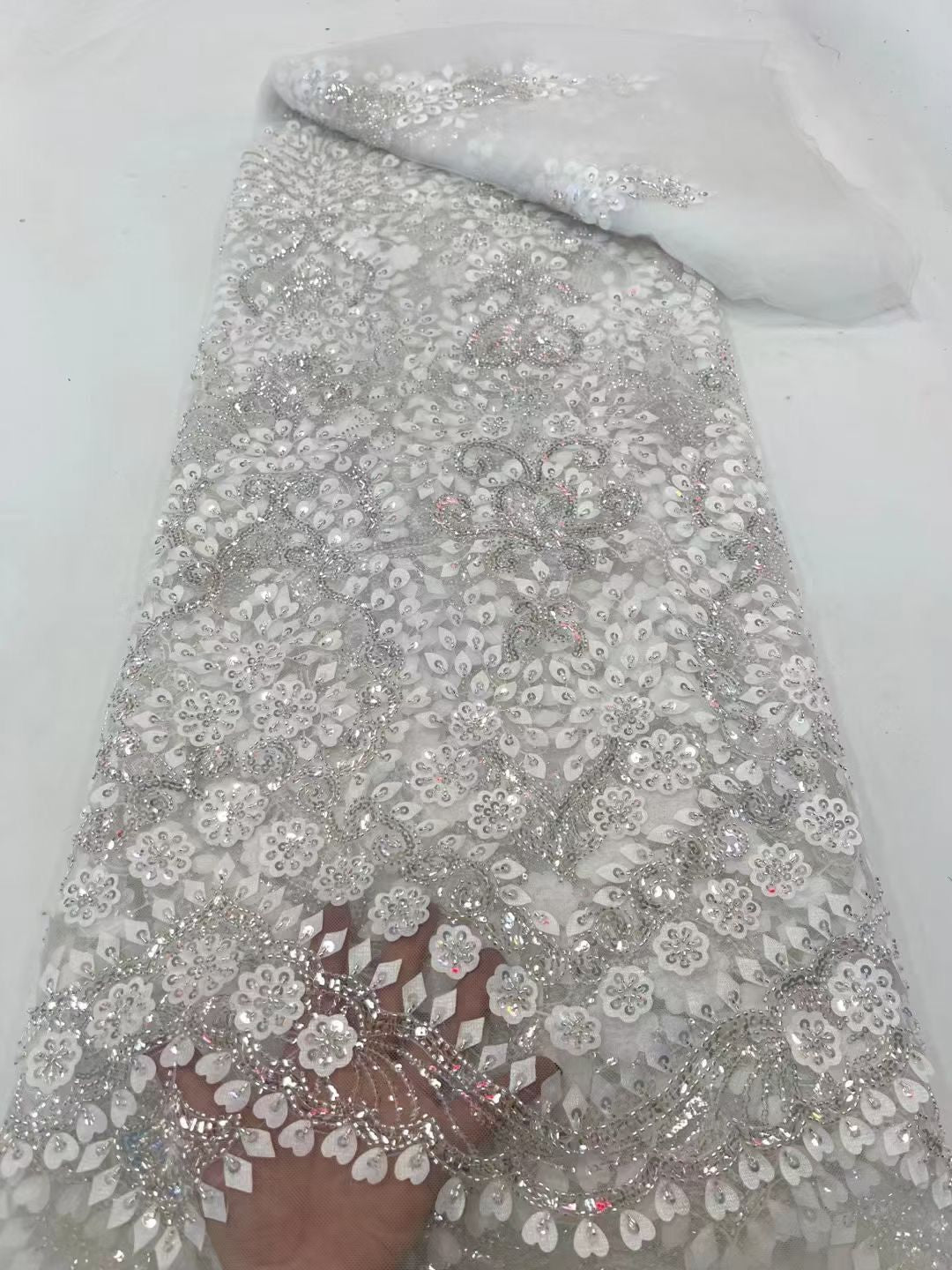 5 YARDS / 20 COLORI / Tessuto per abito da cerimonia nuziale da sposa in pizzo scintillante con paillettes e perline ricamate Elayne