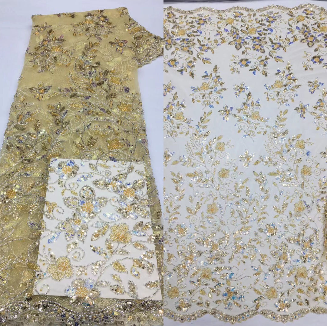 5 YARDS / 14 COLORS / Annabelle Sequin Beaded Embroidered  Mesh Sparkly Lace Bridal Wedding Party Dress Fabric