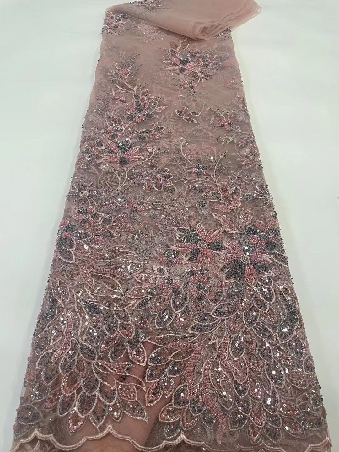 5 YARDS / 14 COLORI / Tessuto per abito da sposa in pizzo scintillante con paillettes e perline Eléa