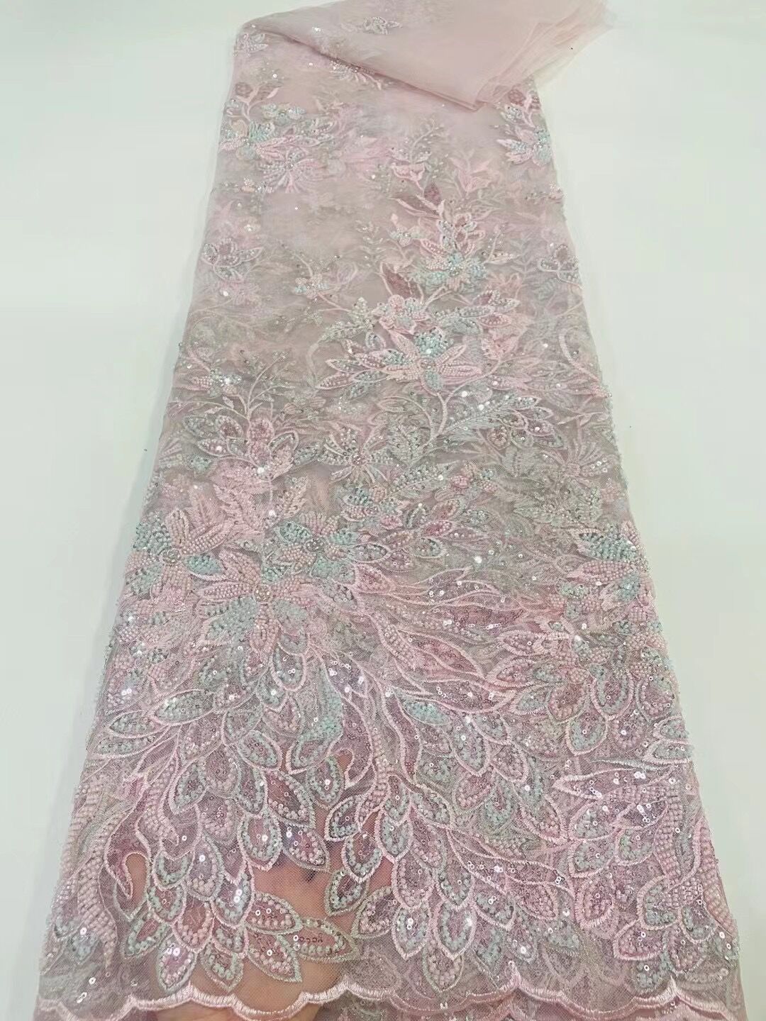 5 YARDS / 14 COLORI / Tessuto per abito da sposa in pizzo scintillante con paillettes e perline Eléa