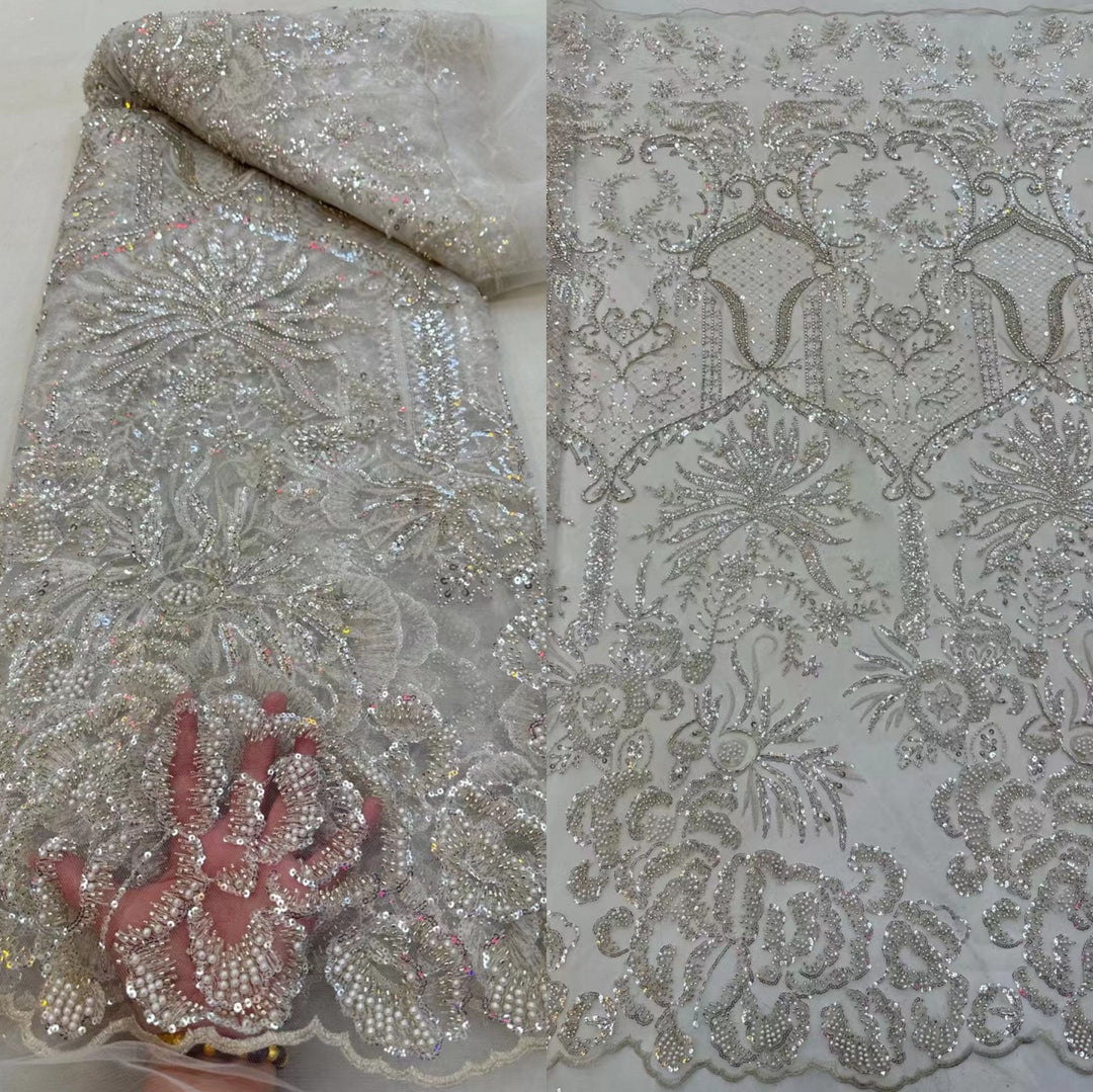 5 YARDS / 8 COLORI / Tessuto per abito da sposa, pizzo scintillante, rete ricamata con perline e paillettes Alice