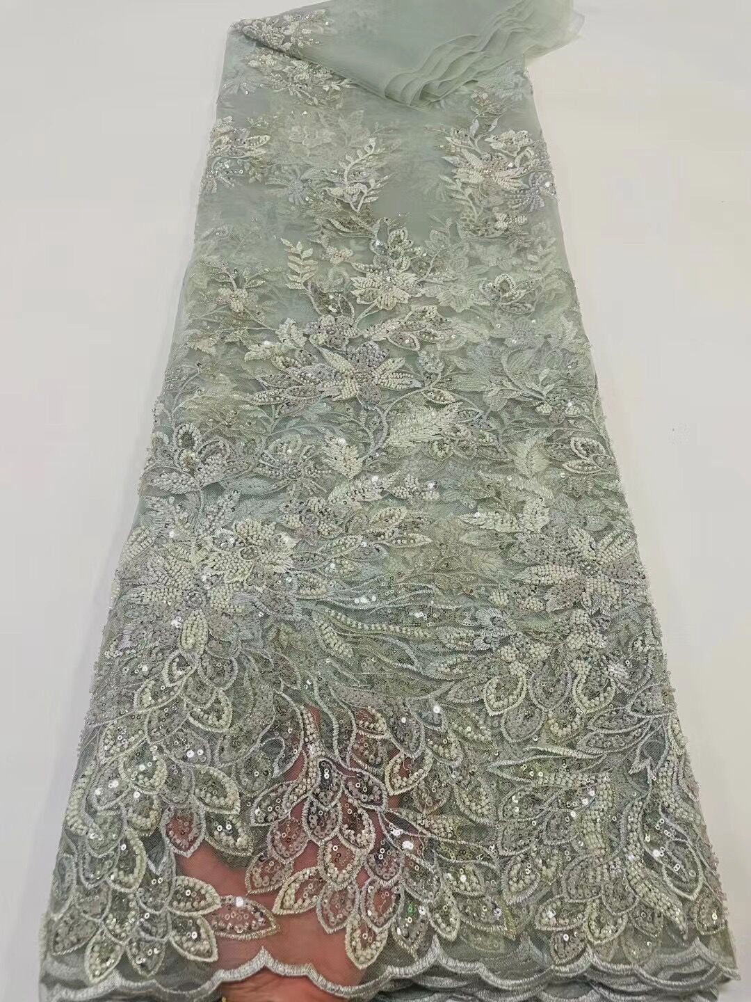 5 YARDS / 14 COLORI / Tessuto per abito da sposa in pizzo scintillante con paillettes e perline Eléa