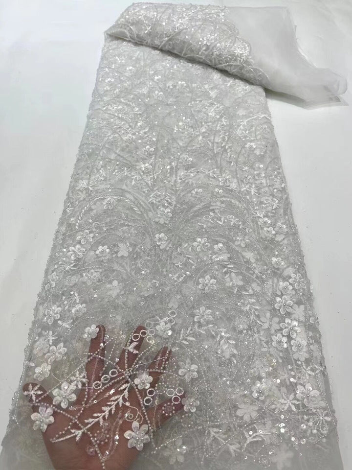5 YARDS / 16 COLORS / Delphine Sequin Beaded Embroidered  Mesh Sparkly Lace Bridal Wedding Party Dress Fabric