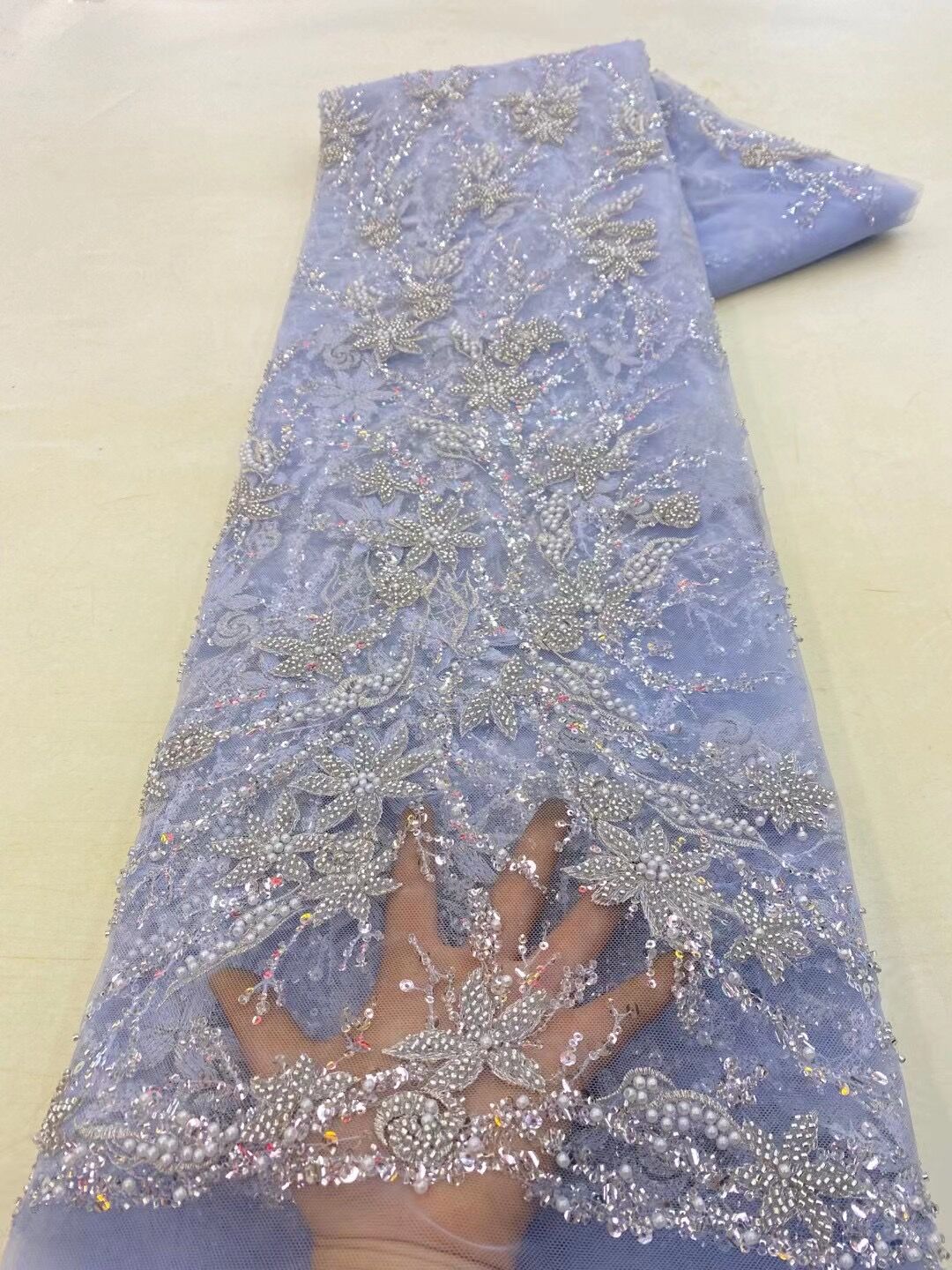 5 YARDS / 8 COLORS / Brielle Sequin Beaded Embroidered  Mesh Sparkly Lace Bridal Wedding Party Dress Fabric