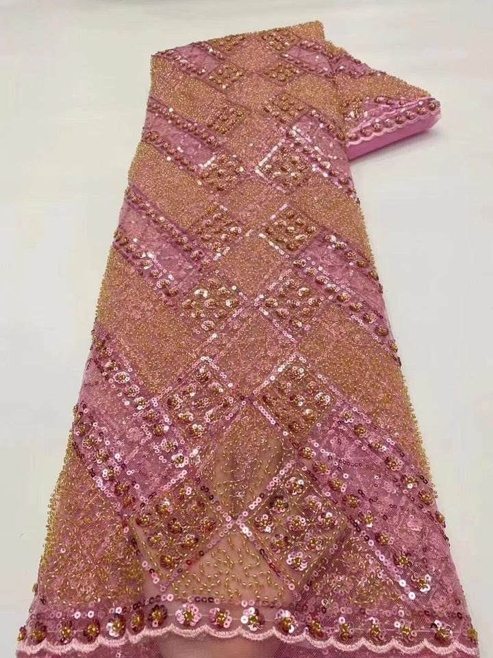 5 YARDS / 20 COLORI / Tessuto Géraldine astratto con perline ricamate con paillettes a rete in pizzo per abito da sposa