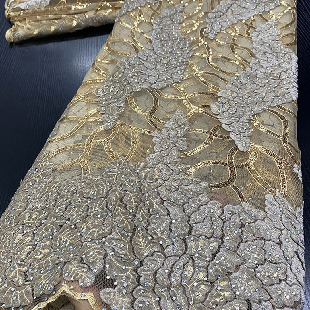 5 YARDS / DIORS Metallic Gold Brown Beige Sequin Embroidery Mesh Lace Classic Modern Fabrics 5 YARDS / DIORS Metallic Gold Brown Beige Sequin Embroidery Mesh Lace Classic Modern Fabrics