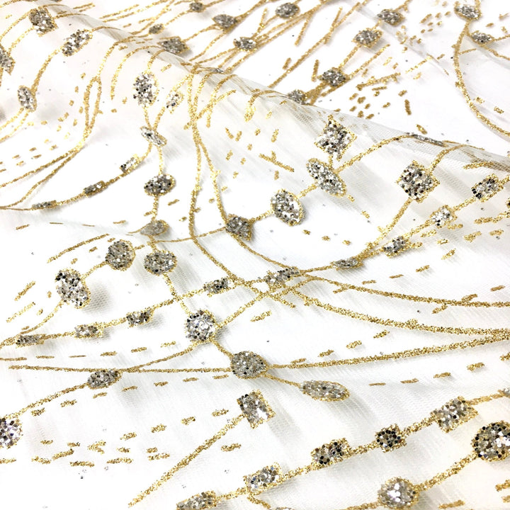 Abstract METALLIC GOLD SILVER Sequins Glitter Mesh Tulle Mesh Lace / Fabric by the Yard - Classic & Modern