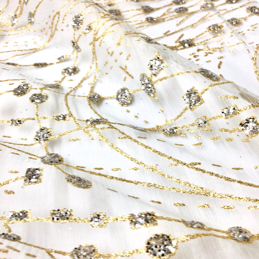Abstract METALLIC GOLD SILVER Sequins Glitter Mesh Tulle Mesh Lace / Fabric by the Yard - Classic & Modern