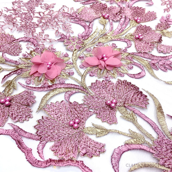 ADELINA Lilac Purple Pink Floral Embroidery Sequin Tulle Mesh Lace / Fabric by the Yard - Classic & Modern