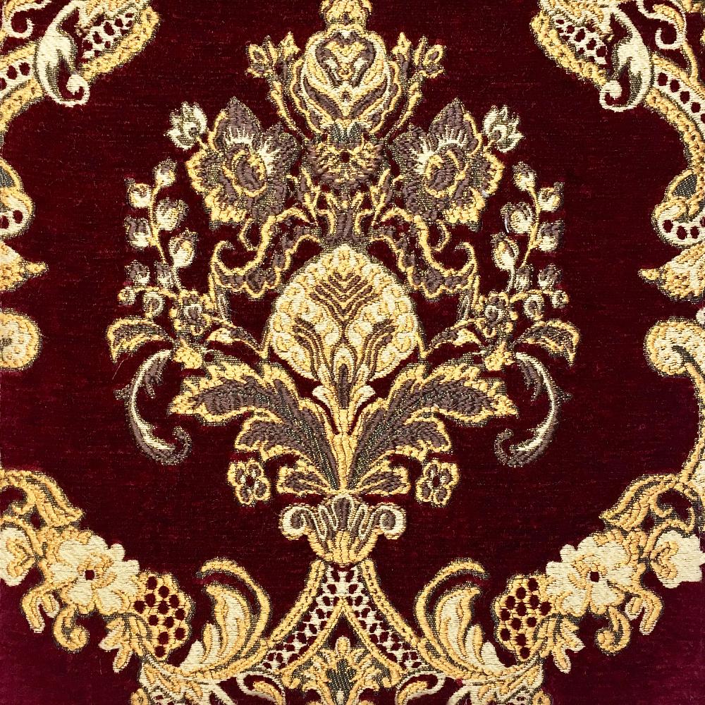 Alexander Multi Color Damask Chenille Woven Jacquard Burgundy Fabric - Classic & Modern