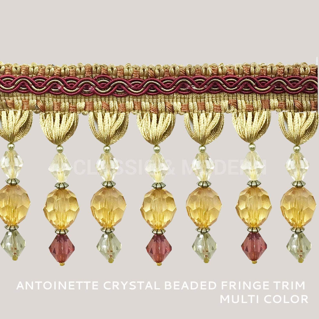 ANTOINETTE 4" Red Gold Multiple Color Beaded Tassel Fringe Trim / By The Yard - Classic & Modern