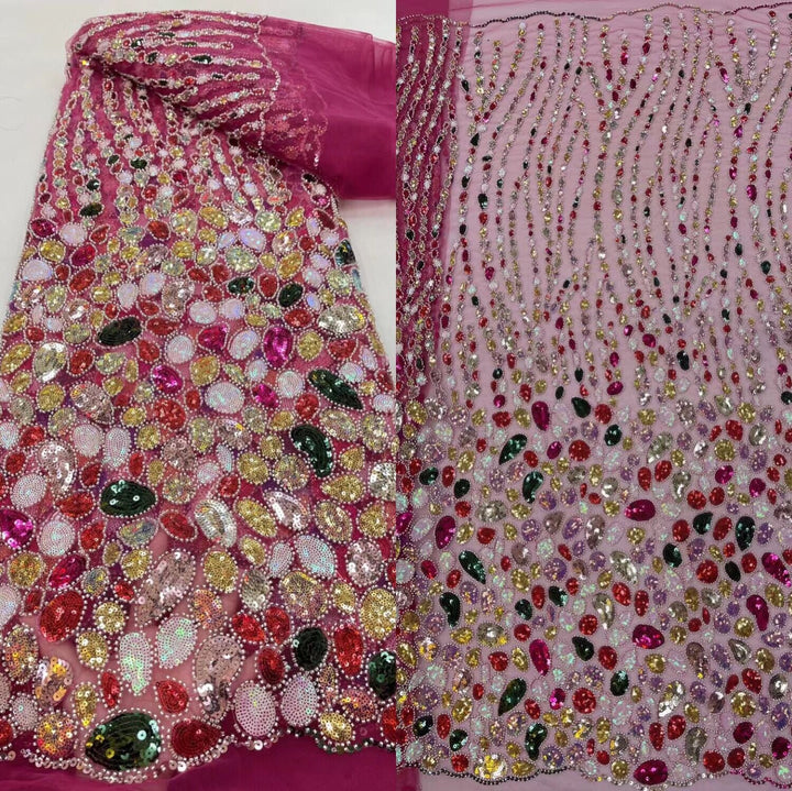5 YARDS / 14 COLORS / Scarlett Abstract Gradient Blocks Glitter Sequin Beaded Embroidery Tulle Mesh Lace Party Prom Bridal Dress Fabric