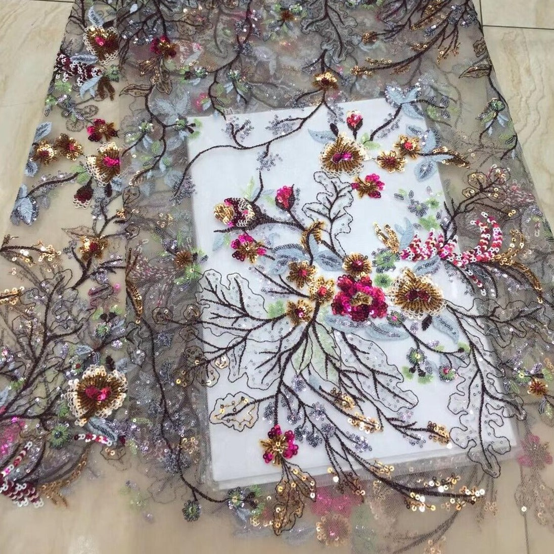 Embroidered mesh top lace fabric