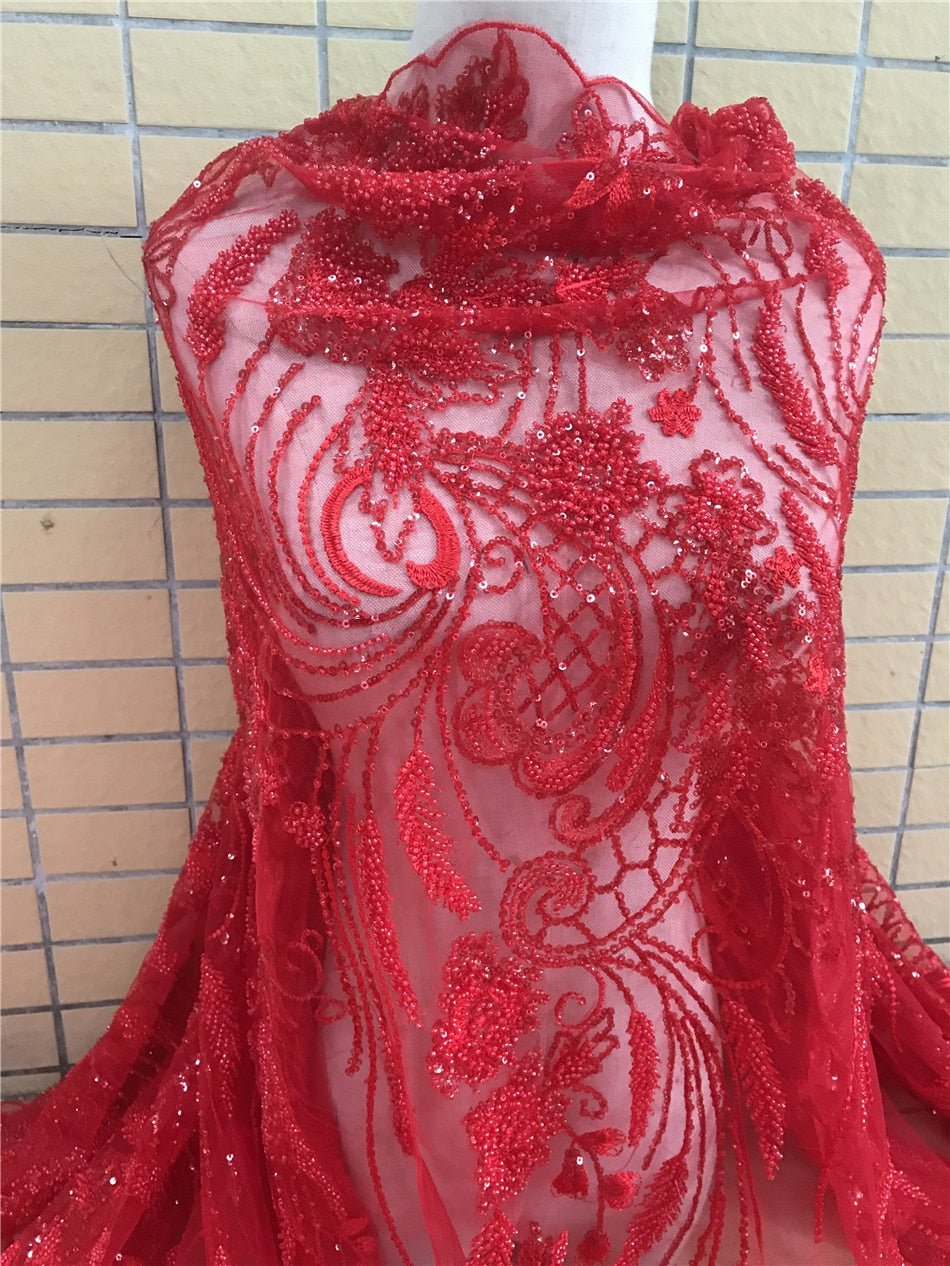 Red Bead Lace Fabric, Sparkle French Bead Lace Fabric With Sequins, Sequin  Fabric for Dress, Couture, Costume -  Canada
