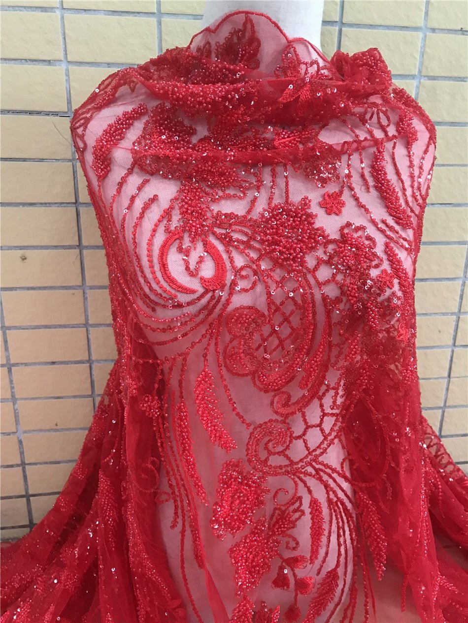 5 YARDS / Luciela Exotic Red Floral Sequin Beaded Embroidery Tulle Mesh Lace Dance Party Party Prom Bridal Dress Fabric 5 YARDS / Luciela Exotic Red Floral Sequin Beaded Embroidery Tulle Mesh Lace Dance Party Party Prom Bridal Dress Fabric