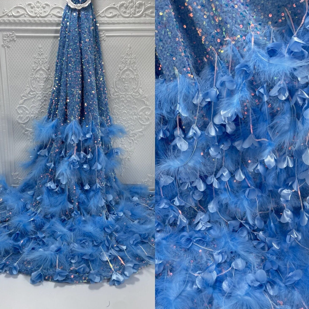 5 YARDS / 6 COLORS / Maram 3D Floral Fur Cabaret Sequin Beaded Embroid Classic Modern Fabrics 5 YARDS / 6 COLORS / Maram 3D Floral Fur Cabaret Sequin Beaded Embroid Classic Modern Fabrics