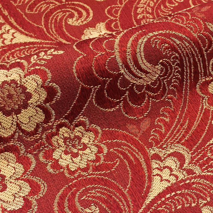 Bastien Red Gold Large Floral Jacquard Brocade Fabric - Classic & Modern