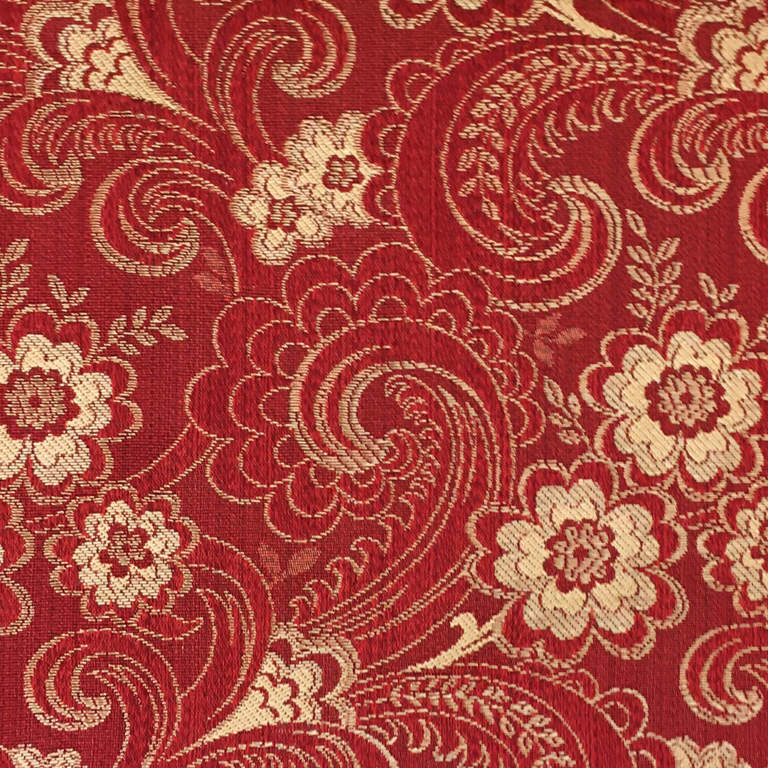 Bastien Red Gold Large Floral Jacquard Brocade Fabric - Classic & Modern