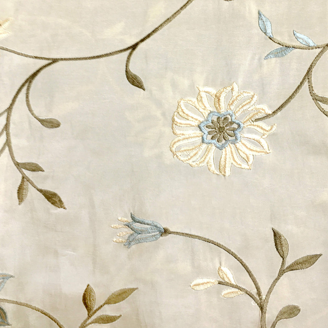 Beige Iridescent Faux Taffeta Silk Floral Embroidery Fabric - Classic & Modern