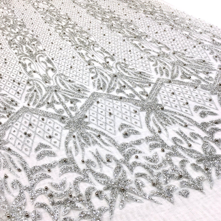 Bellagio METALLIC SILVER Glitter on Light Tulle Mesh Lace Fabric / Sold by the Yard - Classic & Modern