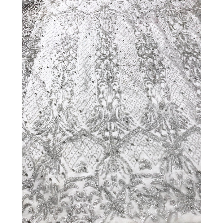Bellagio METALLIC SILVER Glitter on Light Tulle Mesh Lace Fabric / Sold by the Yard - Classic & Modern