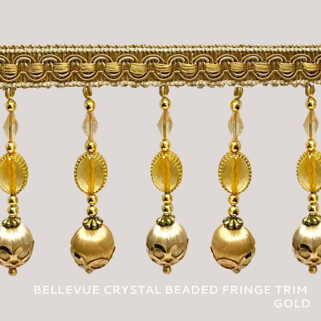 BELLEVUE Luxury 4" Gold Two Tone Beaded Tassel Fringe Trim / By the yard - Classic & Modern