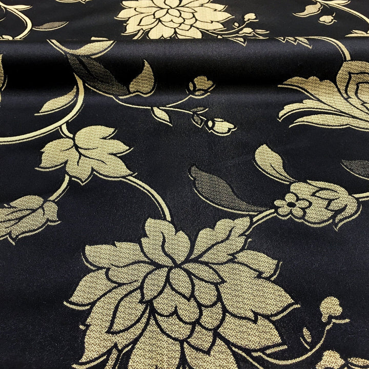 Black Gold Large Floral Jacquard Brocade Fabric - Classic & Modern
