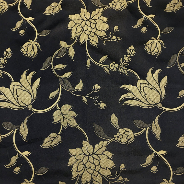 Black Gold Large Floral Jacquard Brocade Fabric - Classic & Modern