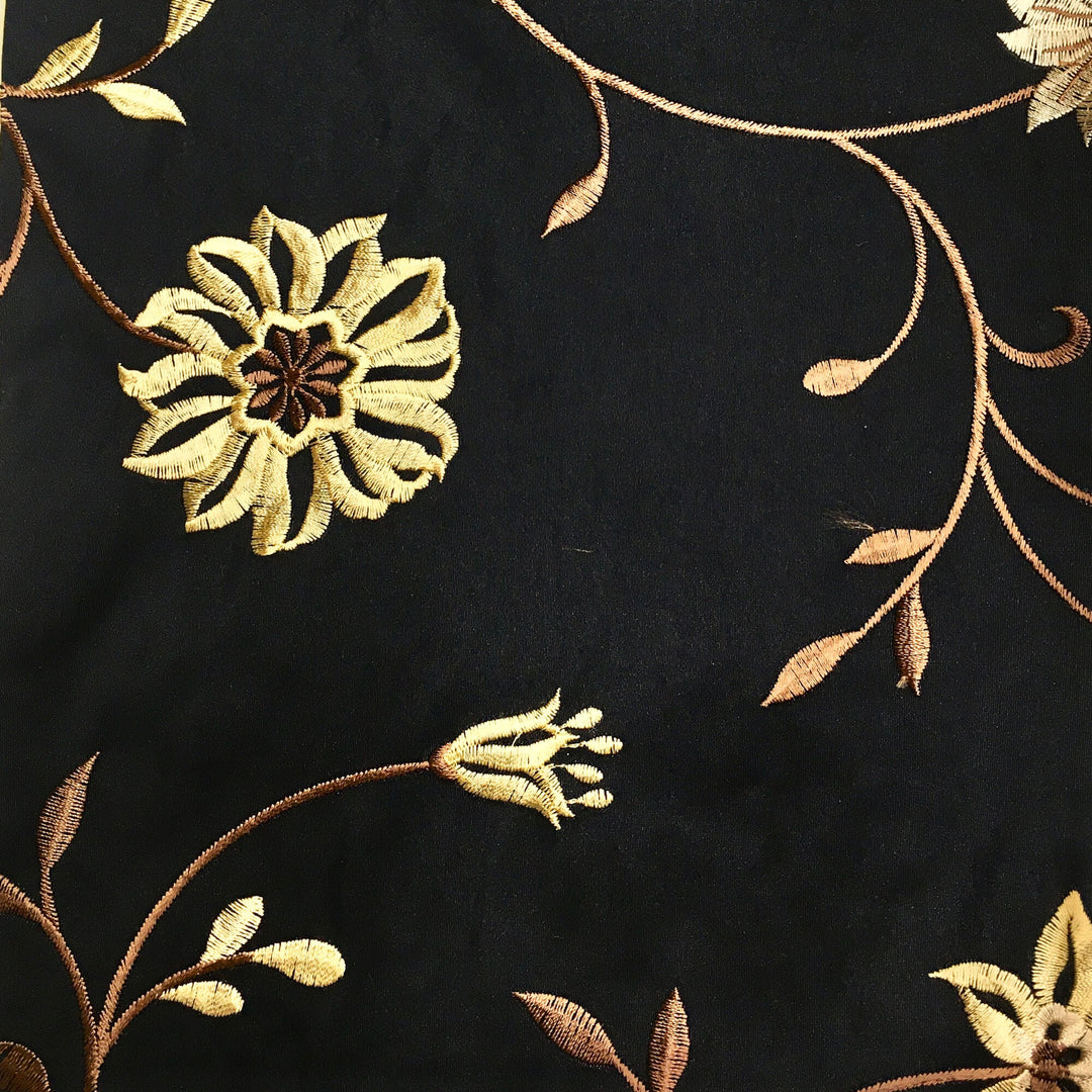 Black Iridescent Faux Taffeta Silk Floral Embroidery Fabric - Classic & Modern