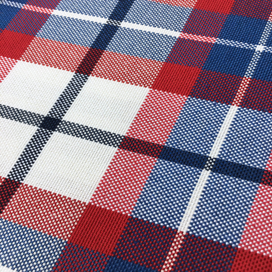 Blue Red Check Plaid Canvas Fabric - Classic & Modern