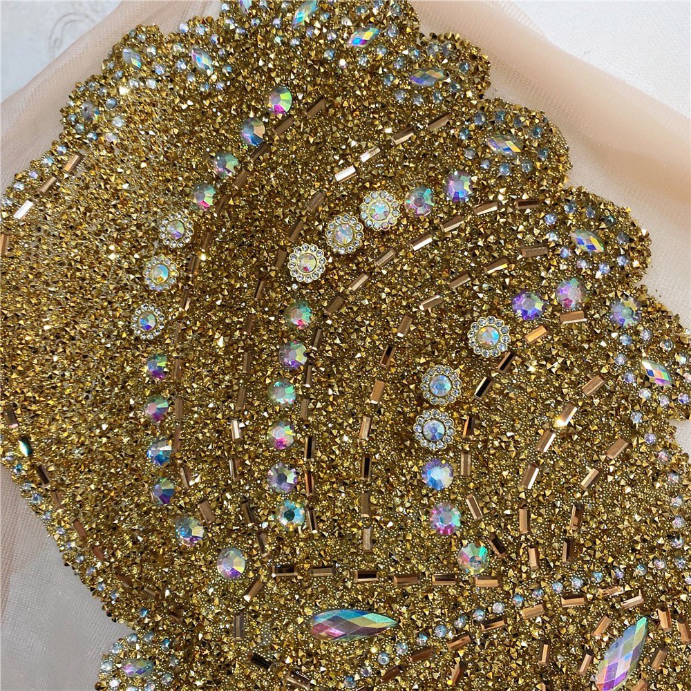 Gold Bridal Wedding Party Rhinestone Crystal Beaded Sequin Glitter