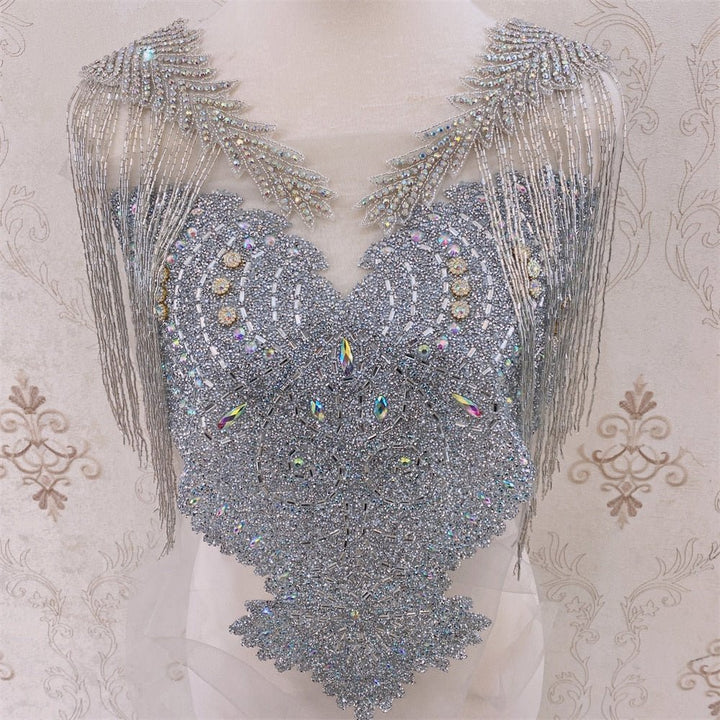 Bridal Wedding Party Rhinestone Crystal Beaded Sequin Glitter Full Body Sew On Patch Trim Applique / 11 COLOR DESIGNS - Classic & Modern