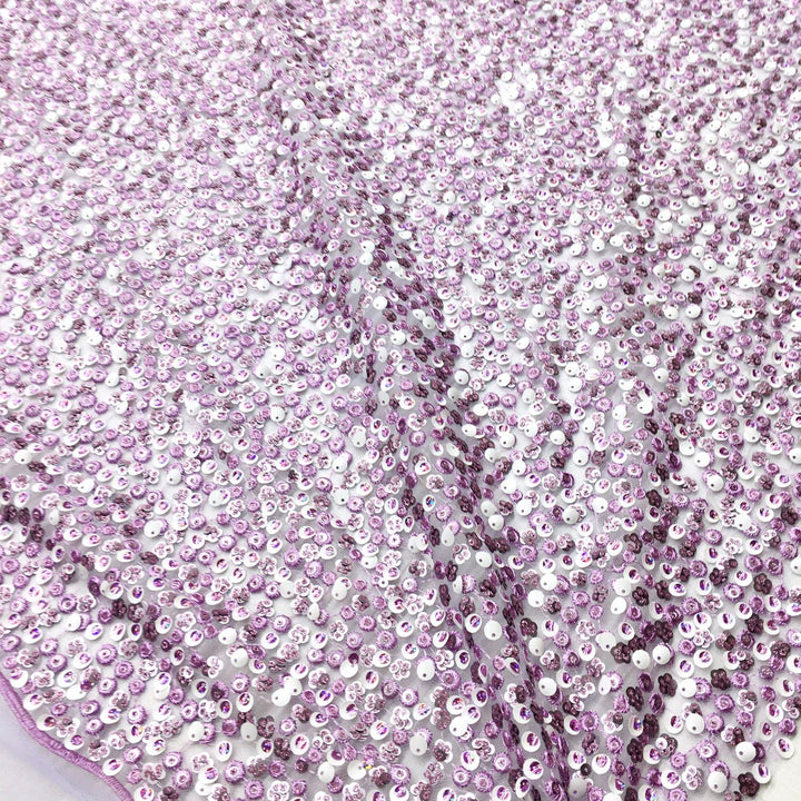BRIELLE Purple Lilac Embroidery White Silver Sequin Tulle Mesh Lace / Fabric by the Yard - Classic & Modern