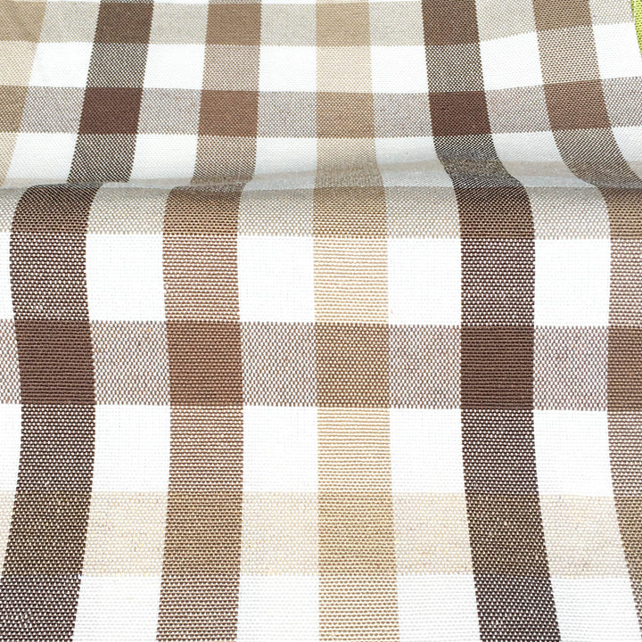 BRIGHTON 108" Brown Off White Small Check Plaid Canvas Fabric - Classic & Modern
