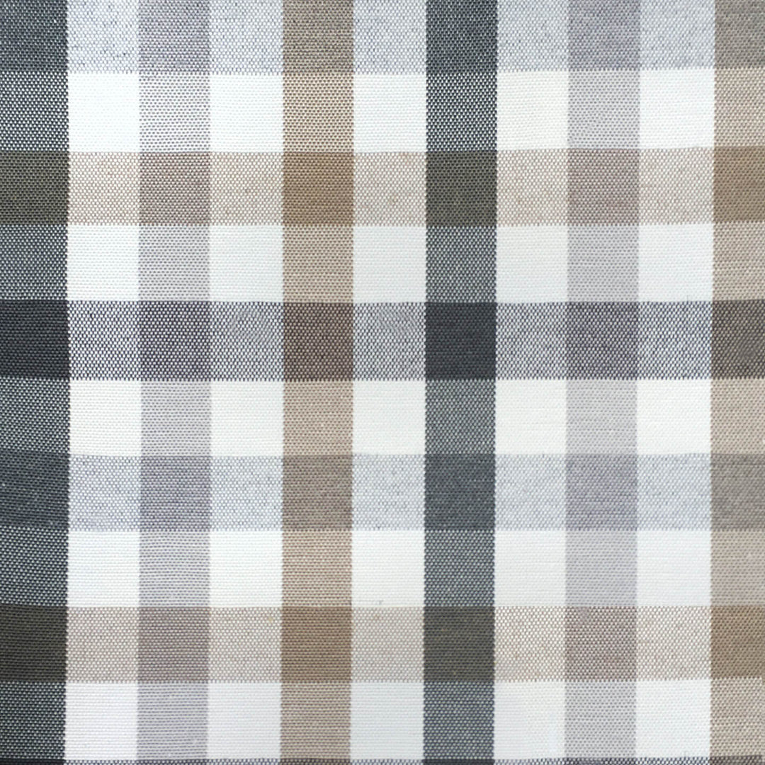 BRIGHTON 108" Gray Brown Off White Small Check Plaid Canvas Fabric - Classic & Modern