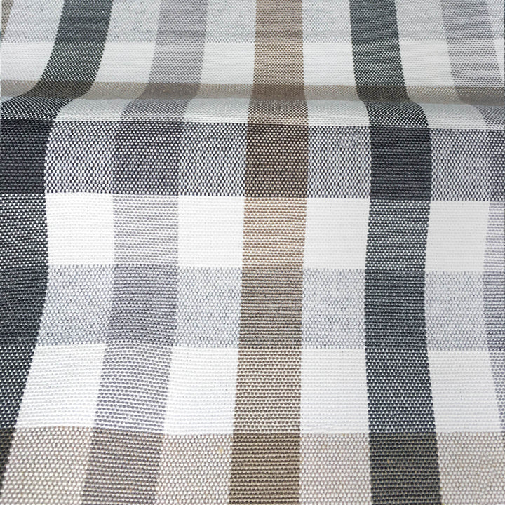 BRIGHTON 108" Gray Brown Off White Small Check Plaid Canvas Fabric - Classic & Modern
