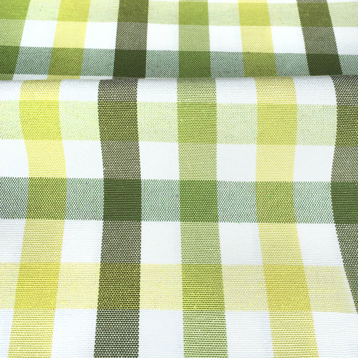 BRIGHTON 108" Green Yellow Off White Small Check Plaid Canvas Fabric - Classic & Modern