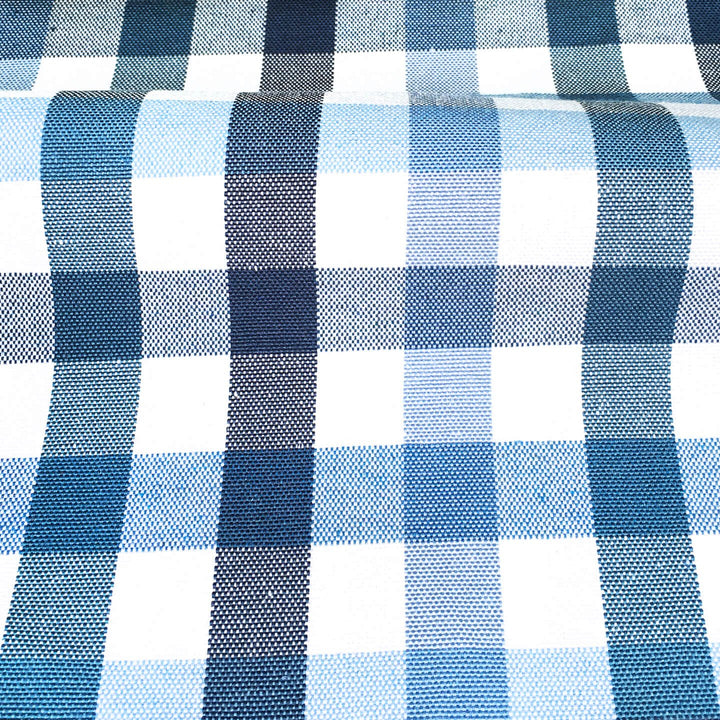BRIGHTON 108" Navy Blue Off White Small Check Plaid Canvas Fabric - Classic & Modern